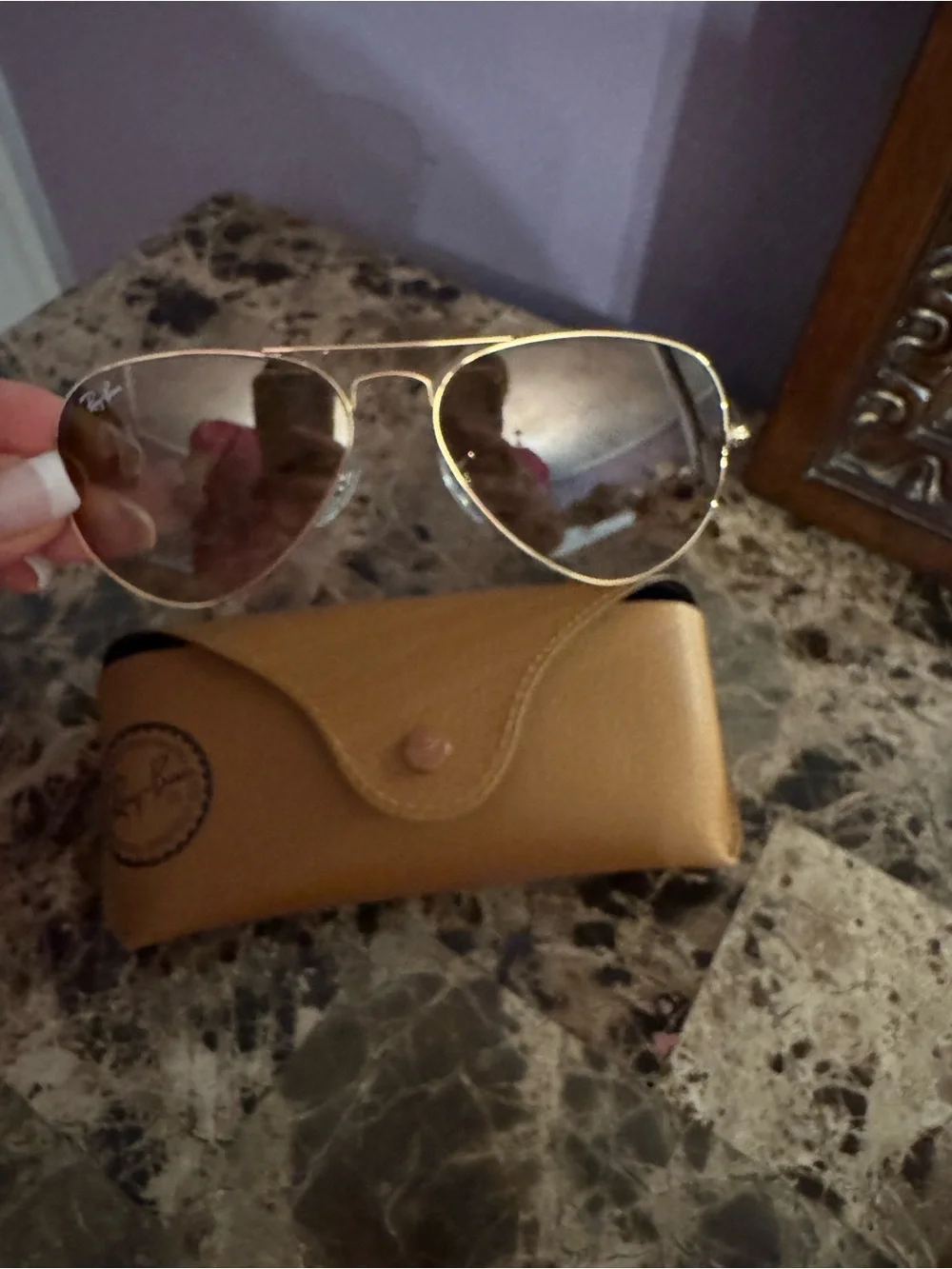 Ray-Ban Gold Frame Brown Gradient Aviator Sunglasses with Case for kids